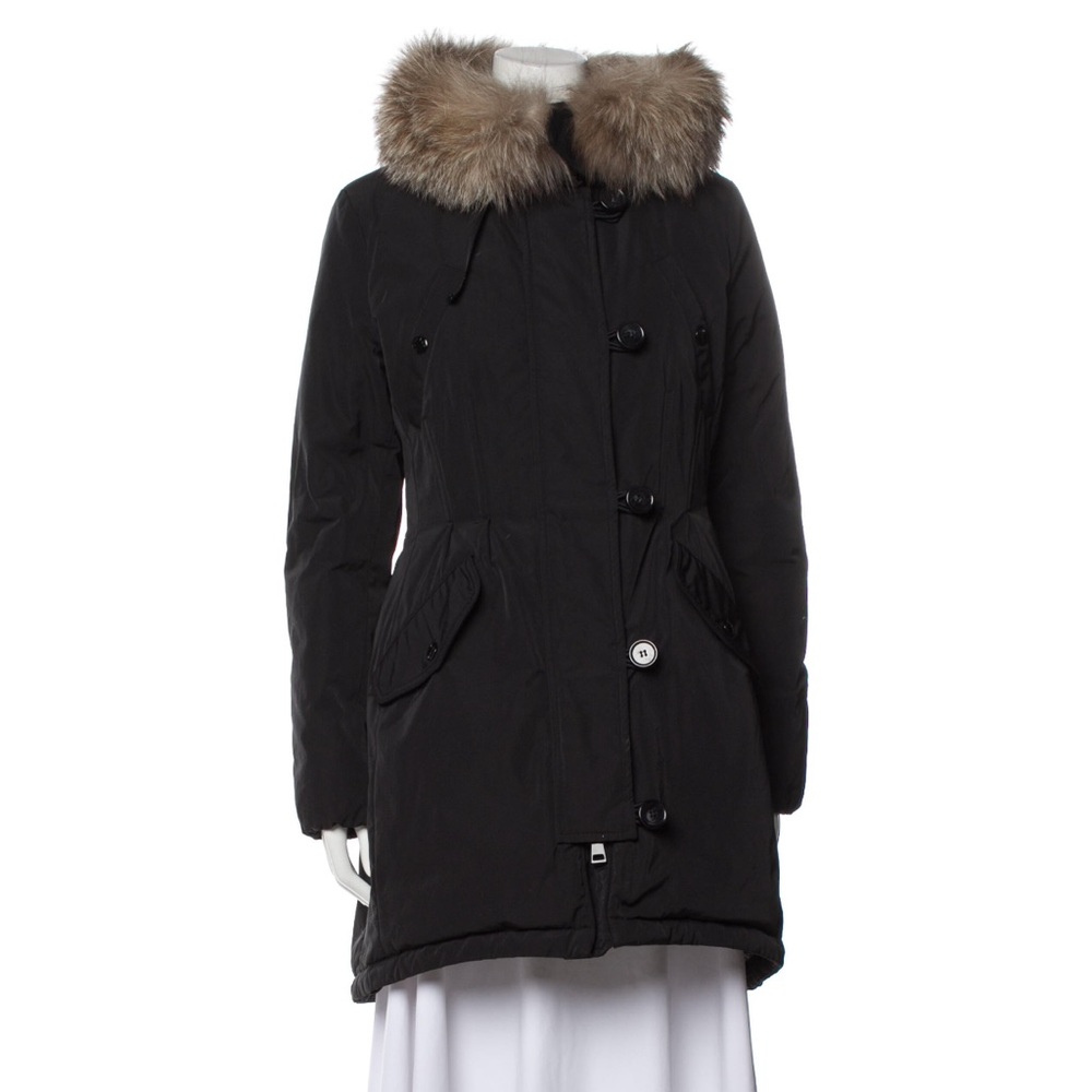 New! *EUC* Authentic Moncler Monticole Down Coat Women's Black Fur-Trimmed Coat
